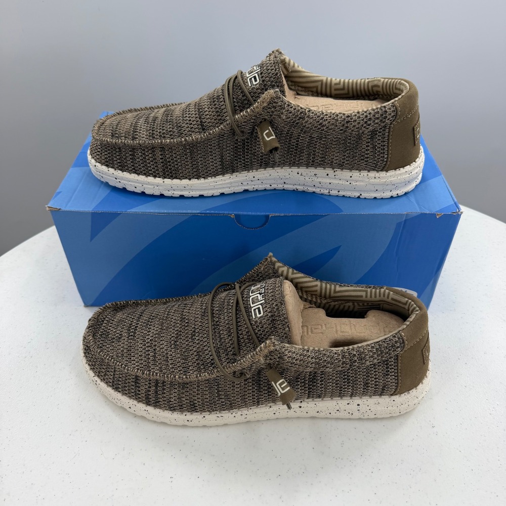 Hey Dude Wally Sox Brown Mens Size 11 Textured Knit Loafers 110351500